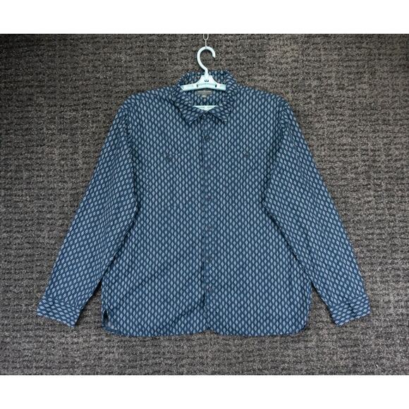 LL Bean Shirt Mens XL Blue Geometric Pattern Slim Signature Long Sleeve Preppy - Picture 1 of 12